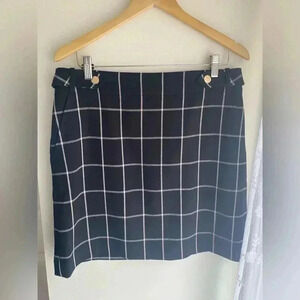 LOFT Checkered Plaid Mini Skirt Black Gold Buttons Pockets Women’s Size 10 Short